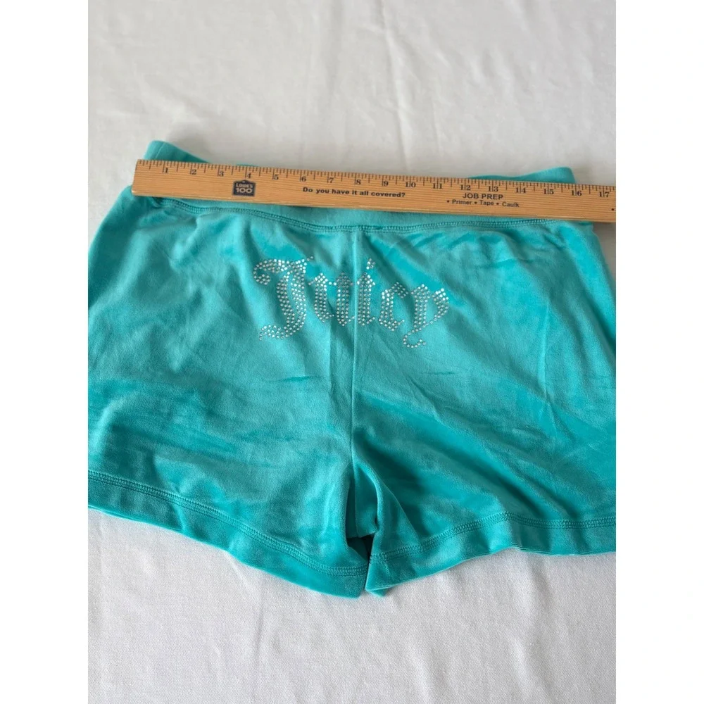 Juicy Couture Teal Blue Velour Rhinestone Logo Lounge Shorts Womens Large new